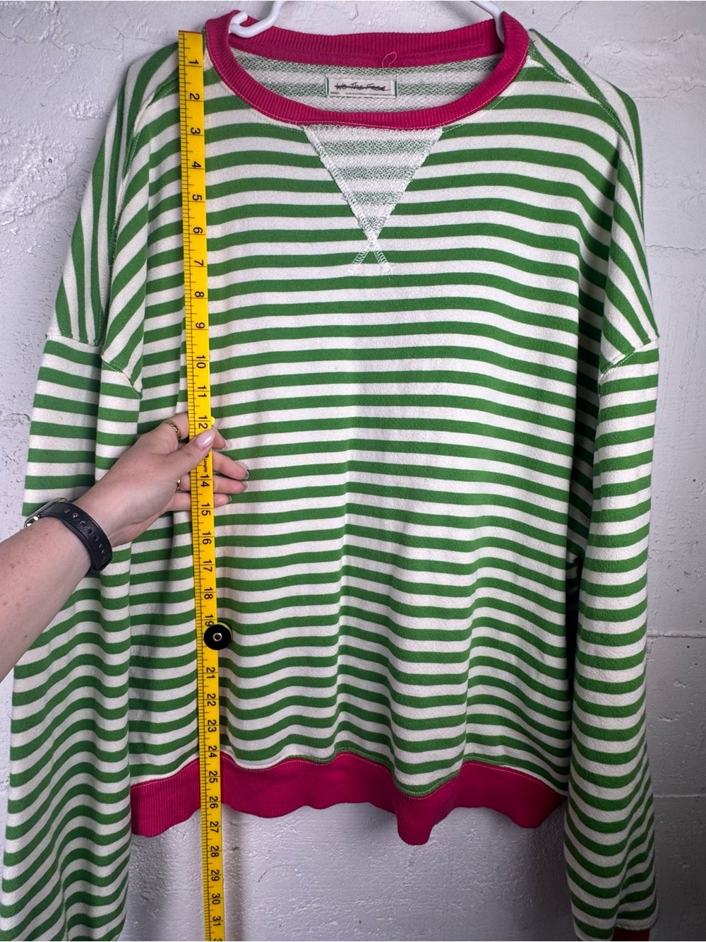 Free People Classic Striped Oversized Crewneck Sweatshirt Green Pink Small - Picture 9 of 10
